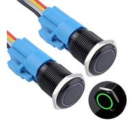 2 pulsanti momentanei ad anello LED da 16 mm, 12 V-24 V | Impermeabile 1 NO 1 NC, guscio in metallo nero, autoripristino e presa for cavo inclusa(12mm green)