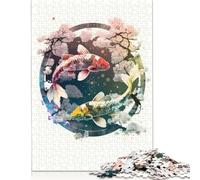 2 puzzle Koi Fish rossi e oro da 1000 pezzi per adulti, rettangolari, puzzle difficili per donne e uomini, 1000 pezzi (75x50 cm)