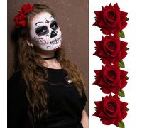 2 pz/4 pz Fermagli per capelli con rose di velluto rosso vintage finte, accessorio per costume di Ognissanti - Spilla a forma di rosa reversibile per la Festa di San Valentino 4 pezzi,8 pezzi,2 pezziC
