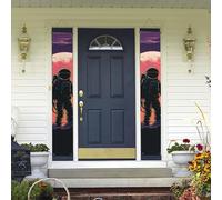 2 pz Banner per porta di benvenuto Cool Astronauta Portico Segno Decorazioni Hawaiane Bandiere Primavera Estate Decor Sfondo Appeso a Parete Banner per Outdoor Casa Tropicale Yard Party Decor