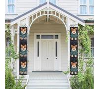2 pz benvenuto estate portico segno porta banner stagionale appeso bandiera indossare vestiti cani corgi portico banner decorazioni parete appeso banner porta segno primavera porta copertura sfondo