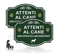 2 Pz Cartello Attenti Al Cane Metallo in Alluminio,25 X 18 Cm,Facile Da Installa