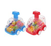 2 PZ Cartoon Gear Veicolo Giocattolo Pressa Attrito Attivato Auto con Ingranaggio Visibile Apprendimento Precoce per Hand Grip Push and Go Car