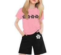 2 Pz Completino Bambina Set Coordinato Estivo Tuta Neonata di Abiti per Neonati T-shirt Maniche Corte Ricamate Design Regalo Festivo T Shirt Manica Corta e Pantaloncini Conforto garantito tutto il gio