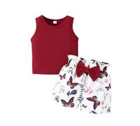 2 Pz Completino Bambina Set,Tessuto Traspirante Vestiti Coordinati Completi Estivi Abiti per Bambini Due Pezzi Neonato Eleganti Set Taglie da 6 a 14 Anni