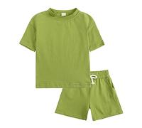 2 Pz Completino Bambino Set Completo Estivo Neonato Pagliaccetto Maniche Corte con Bottoni Estate Cotone e Lino Maglietta Pantaloncini Tutina Casual Conforto garantito Tutto Il Giorno