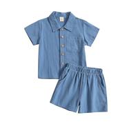 2 Pz Completino Bambino Set,Completo Estivo Pagliaccetto Maniche Corte con Bottoni Tessuto Traspirante Cotone e Lino Maglietta Pantaloncini Set Design Regalo Festivo Idee Nascita