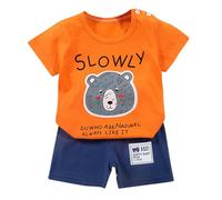 2 Pz Completino Bambino Set Neonato Maschio Camicia Manica Corta Unisex+Pantaloncini Completivi da Estivi Top Cotone Elasticizzato Tutina Casual per Ragazzi 1-4 Anni