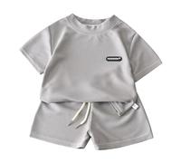 2 Pz Completino Bambino Set - Set di Tinta Unita Bimbo Cotone E Lino Maglietta Bottoni Cotone Pantaloni Corti Set 2 Pz Abbigliamento Set Tute Cotone Corte Top con Pantaloncini Regalo Bimbo