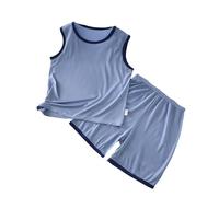 2 Pz Completino Bambino Set Tinta Unita Abbigliamento Dinosauro Stampa 2pcs Vestiti Tessuto Traspirante Cotone e Lino Maglietta Pantaloncini Design Regalo Festivo per Neonato Ragazzi 1-4 Anni