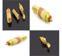 2 Pz. CONNETTORE RCA MASCHIO spinotto spina RCA placcato oro 24K righe rosse
