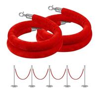 2 Pz Corda per Stanchion in Velluto Rosso,Corda di Controllo della Folla con Ganci A Scatto Dorati,Corda Montante,Corda per Barriera per Appendere Pali A Sfera(Size:6ft/185cm,Color:Silver Hook)