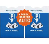 2 PZ - Disco Orario Auto MAXI + Porta Documenti Auto in Plastica Blu + Busta Protettiva in PVC - 15x12 CM - BENESSERE In Linea® - Parchimetro Disco Orario Italiano x Auto e Moto - Accessori auto