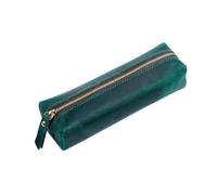 2 pz fatto a mano in vera pelle cerniera portapenne neutro grande astuccio scuola cancelleria, Verde, Taglia unica