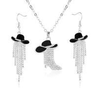 2 pz Gioielli Western Donna, Orecchini Scintillanti con Strass Nappe e Cristalli Stivali da Cowboy, Cappello Collana con Ciondolo Regalo Stile Selvaggio West Stile Country Accessori da Cowgirl