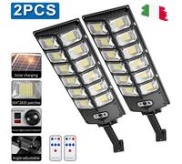 2 Pz Lampione Stradale 504 LED Faro Con Pannello Solare 1500W Telecomando Staffa