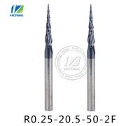 2 pz/lotto R0.25 * D4 * 20.5 * 50L * 2F metallo duro rivestito in metallo duro conico punta a sfera frese, cono e punta in legno