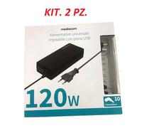 2 PZ. - MEDIACOM ALIMENTATORE UNIVERSALE NOTEBOOK 120W + CONNETTORI 10 PLUG NERO