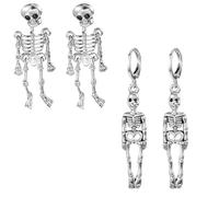 2 pz Orecchini Scheletro Halloween, Gioielli a forma di scheletro in argento per Halloween, punk goth, Acciaio inossidabile