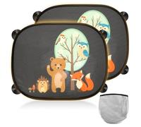2 Pz Parasole Auto Bambini 45x35,5cm, Parasole Auto Anti-UV con 8 ventosa, Tendina Parasole Auto Proteggi Bambini Animali Tendina Contra Raggi UV Vestibilità (Albero degli animali)