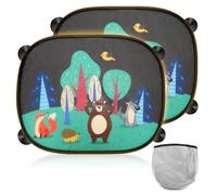 2 Pz Parasole Auto Bambini 45x35,5cm, Parasole Auto Anti-UV con 8 ventosa, Tendina Parasole Auto Proteggi Bambini Animali Tendina Contra Raggi UV Vestibilità (Animali della foresta)