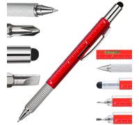 2 PZ Penna Multi Funzione 6 In1 Fai da Te, COPPIA di Penne Misura Righello Multiuso Strumento Utensile Cacciavite Touch Screen Livella a Bolla, Regalo Papà Festa Compleanno, Colore ROSSO e NERO