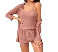 2 Pz Pigiama Set per Le Donne Loungewear 3 Teilige Loungewear Pigiama Set Damen Schlafanzug Camitop Short Hausanzug Casualanzug Kombine Biancheria Intima Vestiti, rosa, M