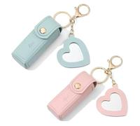 2 pz Porta Rossetto Portachiavi Lucidalabbra in Pelle 9 * 3cm, Porta Rossetti Astuccio Trucchi Make up Mini per Viaggio con Specchio (Rosa+turchese)
