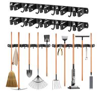 2 Pz Porta Scope Parete, Portascope Da Muro 5 Posti E 4 Ganci, in Acciaio Inox, Appendi Scope a Muro Autoadesivo, Ganci per Scope da Muro per Cucina, Bagno, Garage (Senza Foratura e Perforato)