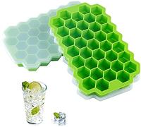 2 PZ Premium Ice Cube Trays Stampi in silicone per cubetti di ghiaccio con coperchio sigillante 74 Riutilizzabili Sicuri esagonali bevande fredde Whiskey Cocktail Cibo