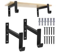 2 Pz Reggi Mensola da Muro, Staffe per Mensole Nere, Staffe Supporti per Mensole, Staffa per Mensola, Reggimensola Supporto con Ganci, Mensola Angolare a 90 Gradi per Montaggio a Parete (Nero 205mm)