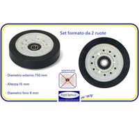2 PZ RULLO RUOTA GOMMA CUSCINETTO TENDICINGHIA PULEGGIA ASCIUGATRICE BEKO SMEG
