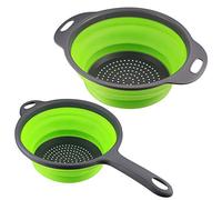 2 Pz Scolapasta Silicone Pieghevole Set, Filtro Cucina in Silicone Pieghevole, Filtro Cestino con Manico, Silicone Colander Setacci per Cucina, Domestica, Campeggio, Lavabili in Lavastoviglie (Verde)