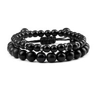 2 Pz/set Braccialetti di Pietra 6 MM Braccialetti di Corda Elastica 8 MM Occhio di Lava Nero Opaco Braccialetti Dei Monili di Coppia Regalo Fatto A Mano Lavorazione professionale