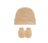 2 Pz/set Cappello Del Bambino & Anti-afferrare Guanti Cotone Neonati Fetale Caps Con Guanti Per 0-1T Ragazzo Ragazze Infantile Prodotto Essenziale Doccia Regalo, cachi, Taglia unica