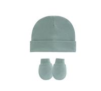 2 Pz/set Cappello Del Bambino & Anti-afferrare Guanti Cotone Neonati Fetale Caps Con Guanti Per 0-1T Ragazzo Ragazze Infantile Prodotto Essenziale Doccia Regalo, Grigio verde, Taglia unica