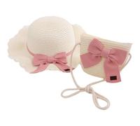2 Pz/Set Cappello di Paglia per Bambini E Mini Borsa a Tracolla Carino Bowknot Cappelli Sole Ragazze Estate Berretto Spiaggia All'aperto per Bambini Ragazze Viaggi All'aperto