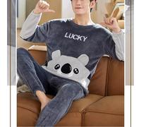 2 pz/set Pigiama da Uomo Homewear Autunno E Inverno Imbottito E Addensato Caldo Flanella Uniforme Scolastica Pigiama Corallo del panno morbido ragazzo coagulo