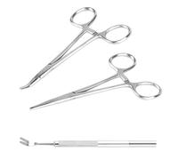 2 Pz Set Pinze Piercing, 12,5 cm Pinzetta per Piercing Autobloccanti, Pinze in Acciaio Inox a Denti di Sega Dritti e Gomito, Pinzette per Toelettatura Animali, Arti e Mestieri + Forchetta per Zecche