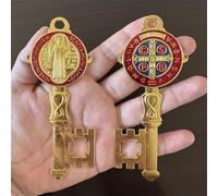 2 pz/set smalto doppio lato San Benedetto 4,9 x 2,9 cm chiave benedizione per la protezione - Medalla de san benito casa e porta - Appendiabiti da parete cattolico regalo per Pasqua - regalo Llave de