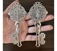 2 pz/set smalto doppio lato San Benedetto 4,9 x 2,9 cm chiave benedizione per la protezione - Medalla de san benito casa e porta - Appendiabiti da parete cattolico regalo per Pasqua - regalo Llave de