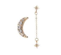 2 pz/set strass luna stella catena orecchini 3 fori per le orecchie gioielli da donna - dorato creativo e squisita fattura attraente