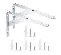 2 Pz Staffe per Mensole Pesanti, Reggimensole da Muro, Supporti per Mensole Triangolare Staffe, Supporto a Parete Scaffale con Viti per Angolari, Squadrette Angolari - 200x135 mm/Argento
