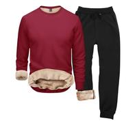 2 Pz Tute per Uomo Abbigliamento Sportivo Set Uomo Primavera Autunno Inverno Plus Velluto Tinta Unita Casual Calda Manica Lunga Girocollo Felpa Allentata Addensata per Abbigliamento Sport, vino, XXL