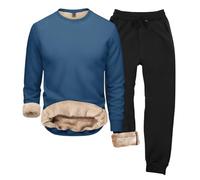 2 Pz Tute per Uomo Abbigliamento Sportivo Set Uomo Primavera Autunno Inverno Plus Velluto Tinta Unita Casual Calda Manica Lunga Girocollo Felpa Allentata Addensata per Abbigliamento Sport, Marina