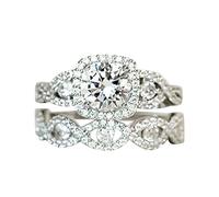 2 PZ US 6 A 10 Anelli di promessa d'argento Design delicato Nodo Set Anello di moda con diamanti Anello di alta qualità di lusso leggero Anelli Portachiavi (Silver, 7)
