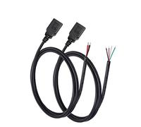 2 pz USB A Femlae Plug a Filo Nudo Open End Cable 6.6Ft 200cm 5V 2.1A 2 & 4 core Potenza e trasmissione dati Pigtail Riparazione Tin on The Tail Cable Cord DIY Nero