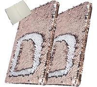 2 quaderni magici reversibili in oro rosa con paillettes, formato A5, con copertina rigida, a righe, per ragazze, diario scintillante per bambini, per scrivere, disegnare e fare schizzi, 21,5 cm