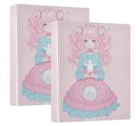 2 raccoglitori ad anelli rotondi per quaderni da 3,8 cm, con portablocco da 1/2 confezioni per lettere (28 x 21,6 cm), 200 fogli, motivo: anime Lolita