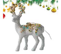 2 Reindeer Statua - Glitter Flocked Christmas Decor | PVC Tabletop Figurine Craft , 15 x 7 cm Elegant Design , for Home Office Living Room Bedroom Study Nightstand Shelf Display Collection Photography